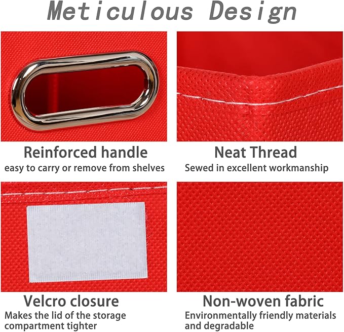 Closet Organizers Fabric Storage Bins With Lids Collapsible Cube Storages Organizer Basket With Handles,Storage Boxes for Clothes Storage,Office,Toys,3 Pack,（Red