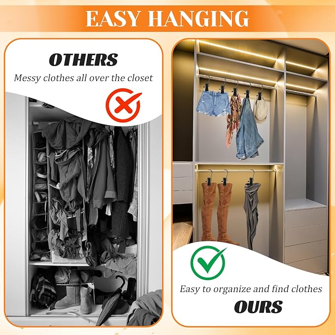 60pcs Boot Hangers for Closet, Heavy Duty Laundry Hanging Hooks Clips Clothes Hangers Clip for Wardrobe Travel Pants Jeans Socks Handbag