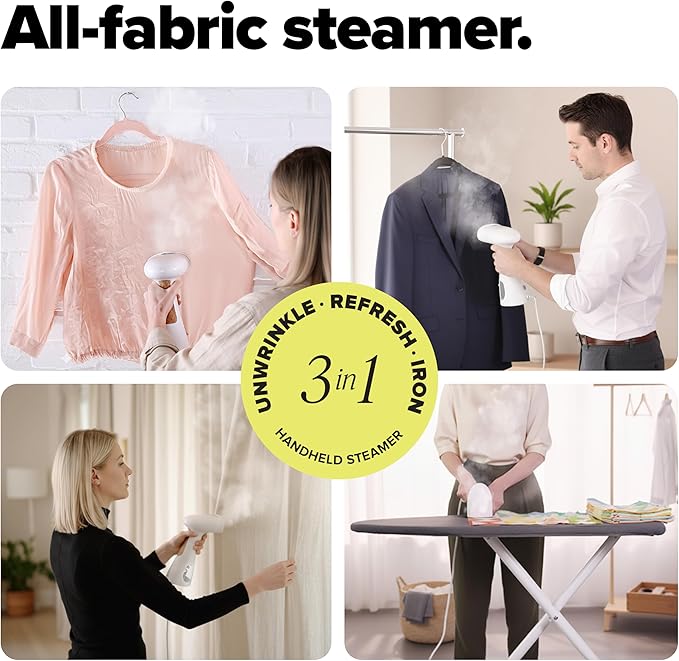 Dupray Voila 3-in-1 Clothes Steamer, Portable Handheld Garment Steamer, Heated Stainless Steel Plate, 30-Second Heat-Up, Portable Travel Steamer for Fabrics
