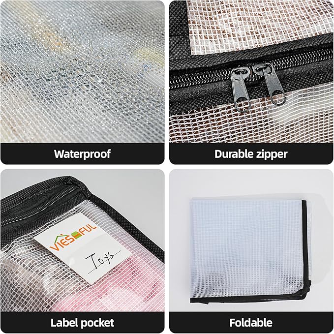 Vieshful 6 Pack Clear Storage Bags for Clothes, 19.3" × 15.4" × 8.3" Clear PVC Mesh Clothing Organizers with Zipper for Blankets, Clothes, Bedding, Sweater, Toys & Closet Storage, 40L Black