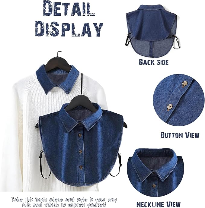Denim Detachable Collar Faux Dickey Half Shirt Blouse False Decorative Choker