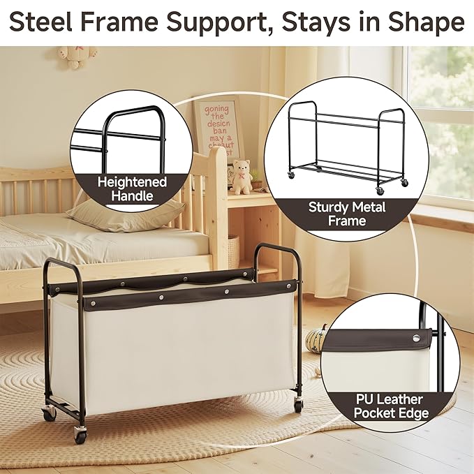 StorageWorks Storage Chest with Wheels, Extra Large Storage Organizer, Metal Storage Box for Bedroom, Living Room, Closet, 135L, Beige