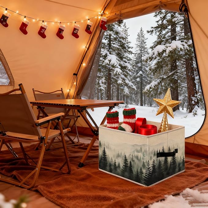Misty Foggy Mountain Storage Bins, Forest Green Nature Landscape Foldable Closet Organizers Storage Basket Toybox for Clothes Bed Sheets Blankets Toys