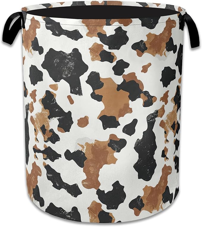 Cows Skin Brown Laundry Basket Collapsible Oxford Organizer Basket for Storage Bin Toy Bins Gift Baskets Bedroom Clothes Children Nursery Hamper 16" X 20.8"