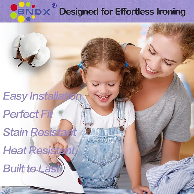 BNDX Heat-Resistant Ironing Board Cover and Pad 18" x 49" – Eco-Friendly Material, Durable Elastic Edge for College Students, Busy Moms, Apartments, Dorm Rooms – Royal Amethyst