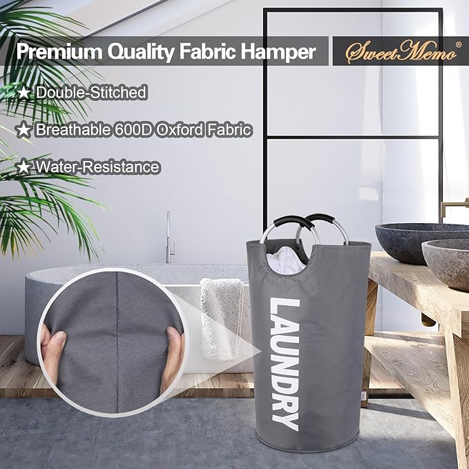 Large Laundry Hamper Bag 95L，Tall Laundry Basket with Handles, Big Dirty Clothes Hamper for Dorm, Laundry Room, Sturdy, Lightweight & Easy Carry Laundry Sorter Bin – Dark Grey