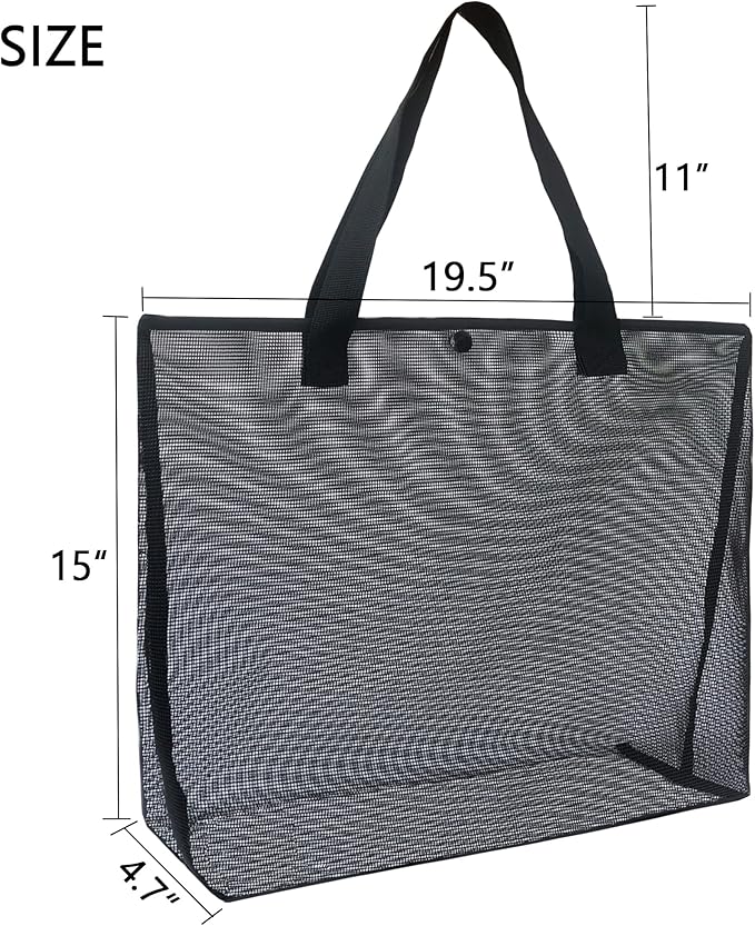 2Pack Large lightweight Simple Mesh Beach Tote Bag With snap Button Reusable Pool Bag for Outdoor Travel Shopping Gym