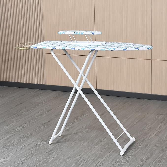 43" x 13" Ironing Board Height Adjustable Iron Board, Heavy Duty Itoning Board with Iron Rest & Heat Resistant Cover, Foldable Ironing Stand