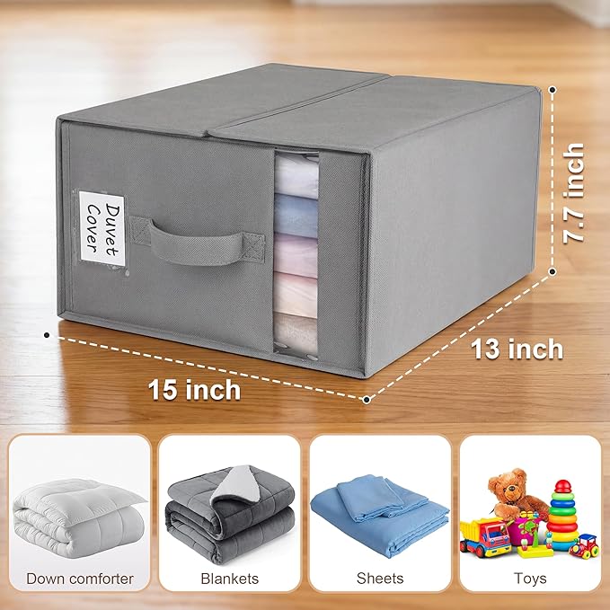8 Pack Large Bed Sheet Organizers and Storage, (King & Queen Size) Sheet Organizer for Linen Closet, Foldable Bedding Storage Box with Window for Bedsheets, Blanket, Duvet Cover and Pillowcase