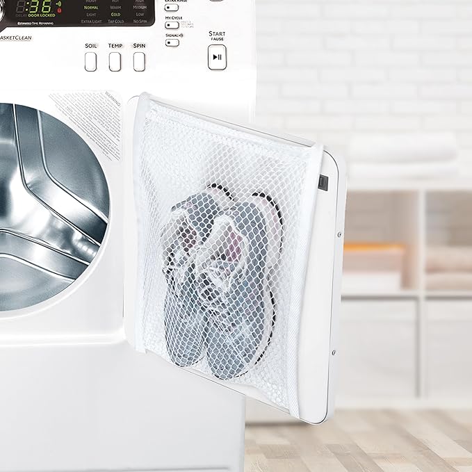 Smart Design Sneaker Dryer & Wash Bag w/ Elastic Straps - Durable Fabric - for Shoes, Clothing, & Laundry - Home Organization (15.5 x 15.5 Inch) [White]