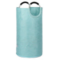 Medium Laundry Hamper Bag, 82L Collapsible Tall Laundry Basket, Double Layer Fabric, Full-Ring Aluminum Handles, Stands Upright, Heavy Duty Clothes Hamper for Bedroom Dorm, Light Blue
