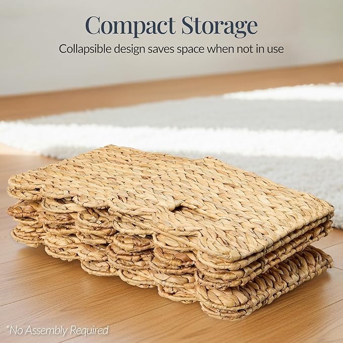 Best Choice Products 12 x 12in Scalloped Hyacinth Baskets, Rustic Set Of 5 Multipurpose Collapsible Storage Organizer, Handwoven Laundry Totes for Bedroom, Living Room, Shelves – Natural