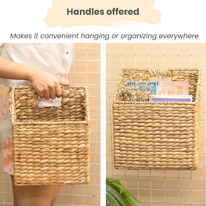 KOLWOVEN Wicker Hanging Storage Baskets, Set of 2 Wall Baskets for Accessories and Organizing Files, Mail Baskets
