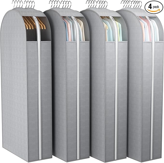 10" Gusseted Garment Bags for Hanging Clothes with Clear Window 50" Suit Bags for Open Closet Storage, Clothing Cover for Coat, Dress, Jacket, Shirt, Fur Wardrobe Protector, 4 Packs