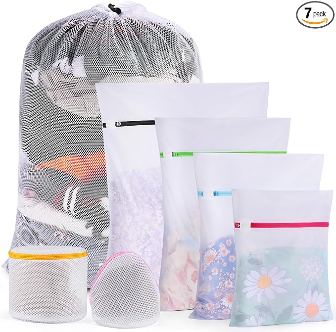 7 Pack 7 Size Mesh Laundry Bags Set for Delicates with AUTO-Lock Zipper, Lingerie Bags for Washing Delicates, Laundry Bags Mesh Wash Bags, Delicates Laundry Bag for Jeans,Blouse,Stocking,Bra