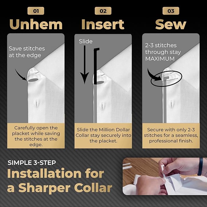 Million Dollar Collar Stays – Keep Dress Shirts Crisp & Firm, Universal Fit for Men & Women, Made from Proprietary Material