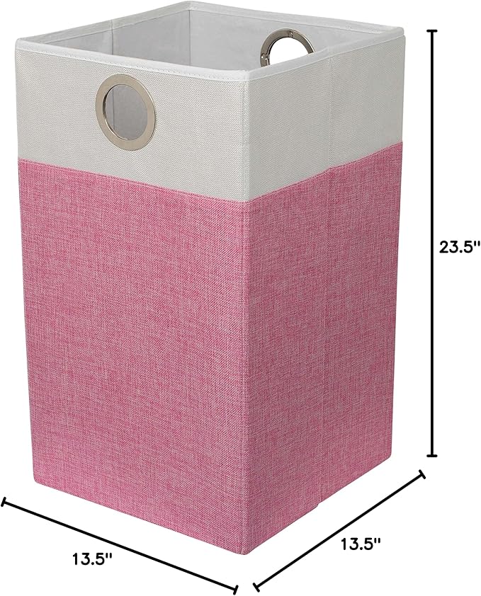 BIRDROCK HOME Folding Cloth Laundry Hamper with Handles | Dirty Clothes Sorter | Easy Storage | Collapsible | Pink and White