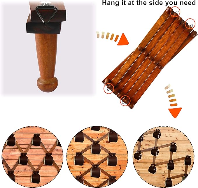 Dseap Accordian Wall Hanger: 16” High Wooden Wall Expandable Coat Rack, Hat Rack Holder, Accordion Hook for Baseball Caps, Coats, Mugs, 17 Peg Hooks, Brown