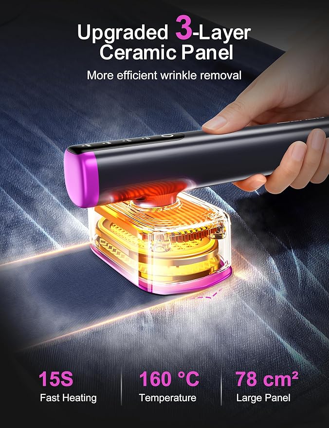 Travel Steamer for Clothes, with 2 Water Tanks (180 ml and 100 ml), Fast Heating, 24g/min Strong Steam, Mini Clothes irons LED Touch Display Dry Ironing, 1200W Portable Steamer ＆ Iron 2 In 1 HUISE