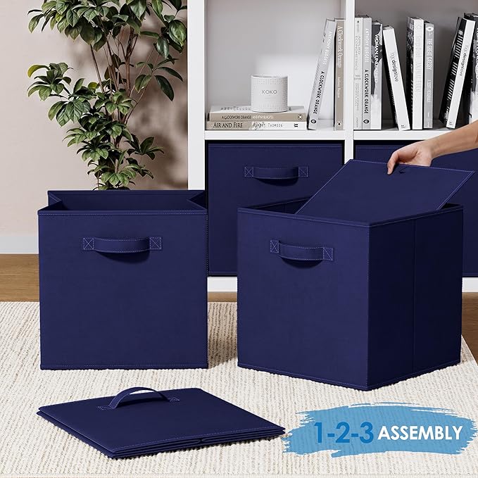 Fabric Storage Cubes for Cube Organizer - 8 Pack Heavy Duty Storage Bins - 13 Inch Cube Storage Bin, Use As A Clothes Storage Box In Closet, Baskets For Shelves or Cubbies Storage bins (Navy Blue)