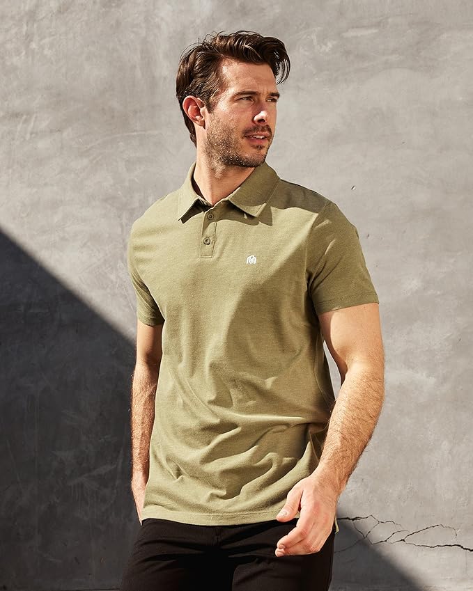 INTO THE AM Polo Shirts for Men - Slim Fit Short Sleeve Collared Shirt S - 4XL Fitted Collar Polos for Work