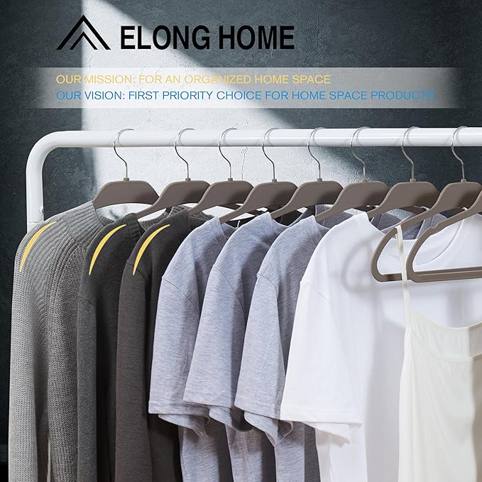 ELONG HOME 30 Pack Rubberized Hangers with Non-Slip Grip, Durable Plastic Hangers for All Clothes, Ultra-Slim Notched Design & 15.7'' Wide