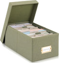 ZICOTO Decorative Photo Storage Box - Sturdy Linen Photo Organizer with Dividers is Perfect to Store Up to 850 Pictures and 4x6 Photos - Portable Scrapbook Storage Containers with Lid