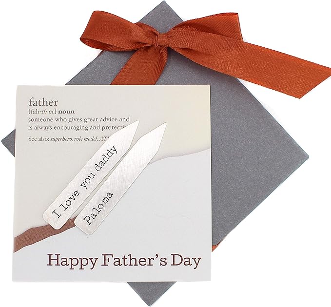Personalized Collar Stays for Dad or Grandpa Father's Day Present from Kids Wife .925 Custom Sterling Silver Stiffeners