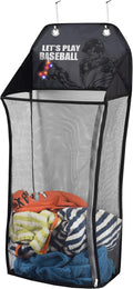 Store & Score Over The Door Hanging Kids Fun LED Baseball Light-Up Collapsible Mesh Laundry Hamper Basket, Toy Chest, Heavy Duty Metal Hooks Included. Patent Pending