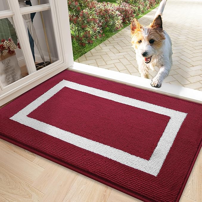 OLANLY Indoor Door Mat, 30x17, Non-Slip Absorbent Resist Dirt Entrance Mat, Washable Low-Profile Inside Entry Doormats for Entryway, Red