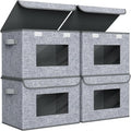 Univivi Fabric Foldable Storage Boxes [4-Pack] Large Collapsible Stackable Storage Bins with Lids, Closet Organizers and Storage Cube Basket for Home, Office, Bedroom (Grey, 17'' x 12'' x 12")