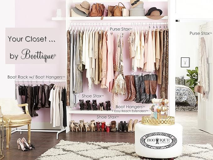 Boottique Boot Organizer: The Boot Rack Fits in Most Closets- Hangs, Holds, Shapes, & Protects Every Size and Style of Boots (6 Boot Hangers) (3 Silver Hangers Add-on)