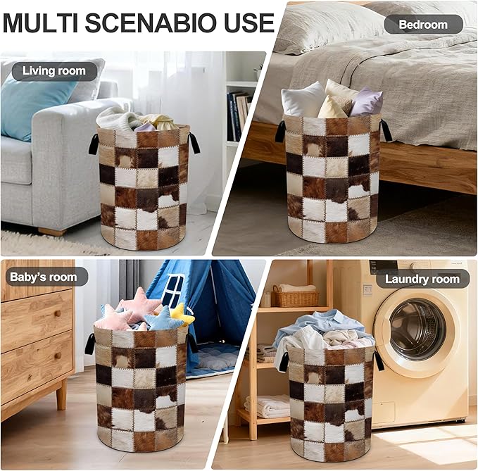 Cow Laundry Basket Storage Bin Foldable Laundry Hamper Clothes Storage Bucket Organizer 19.6x15.7 Inch For Laundry Room/Bedroom/Bathroom