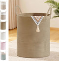 Tall Laundry Basket with Handles, 88L Portable Dirty Clothes Hamper, Boho Cotton Rope Storage Bin for Blankets Kids Toys Gifts, Large Organizer for Baby Nursery Bedroom Bathroom, Jute