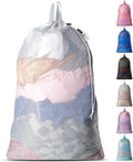 Large Mesh Laundry Bags - Heavy Duty with Handles & Drawstring - Machine Washable Net Laundry Sacks for College Dorm, Camp, Travel, Bedding & Clothes Storage (White)