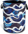 Ocean Wave Laundry Basket Sea Waves Foldable Oxford Cloth Funny Tote Bag Laundry Hamper Clothes Storage Bucket Toy Organizer For Bathroom/Laundry Storage/Bedroom 18.9x16.5 Inch