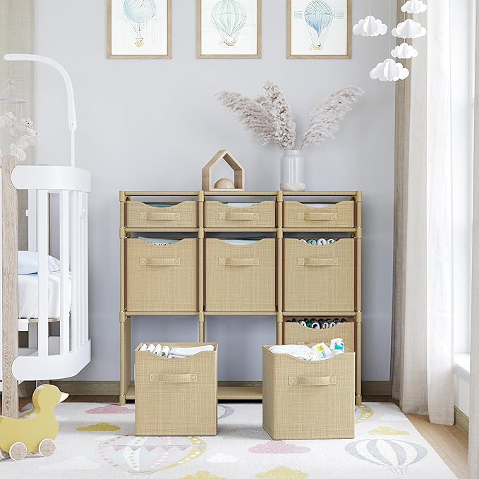 9 Cube Storage Organizer With Bins Included - Closet Storage With 9 Storage Bins - Easy To Assemble Storage Unit With Drawers - Closet Organization For Clothes, Bedroom, Nursery, & Toys (Beige)