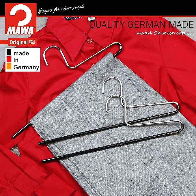 Mawa by Reston Lloyd Non-Slip Space Saving Clothes Hanger with Single Rod for Pants, Style KH/1, Set of 160, Black