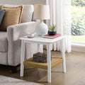 Alaterre Furniture Calais Side Table - 2-Tier Small End Table with Woven Storage Shelf - Wooden Nightstand for Small Spaces, Living Room, or Bedroom - Mid Century Modern Furniture (White)