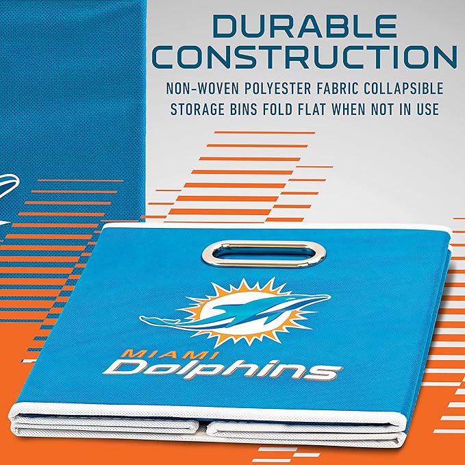 Franklin Sports NFL Storage Bins - Collapsible Cube Container + Basket - NFL Office, Bedroom + Living Room - 11"x11"