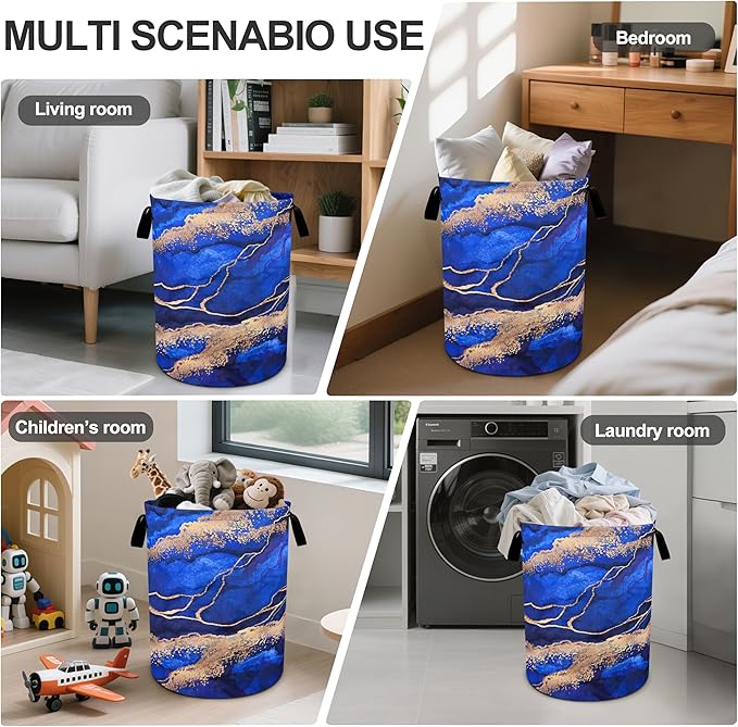 Blue Marble Laundry Basket Laundry Hamper With Handles Collapsible Laundry Baskets Storage Basket For Room Bathroom Bedroom Decor