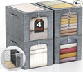 GoMaihe Clothes Storage Bin with Metal Frame: 4-Pack Stackable Closet Storage Bin with Lid & Clear Window, Sweater Boxes Storage for Closet Clothing Bedding Storage Organizer 40L
