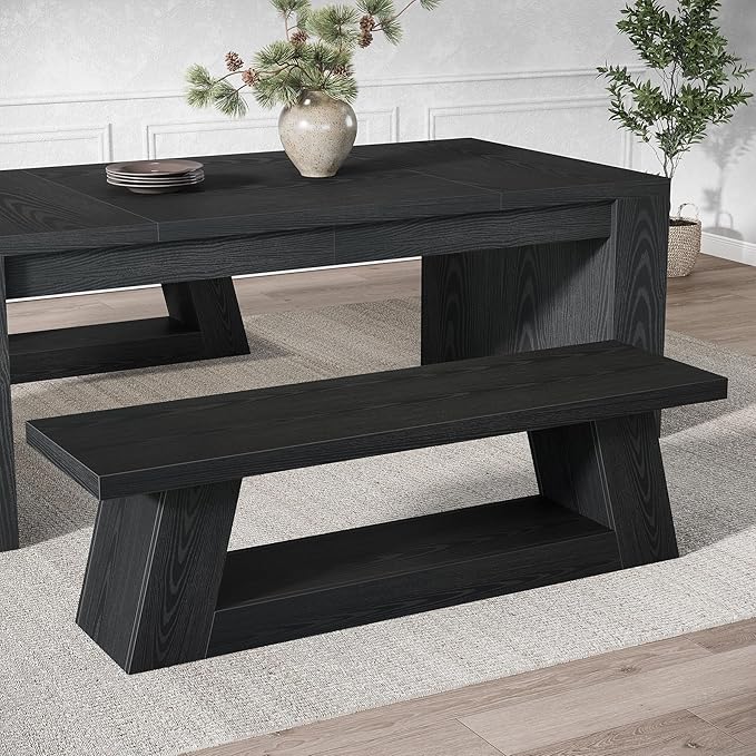 Tribesigns 63" Wooden Entryway Bench with Storage Shelf, Rustic Extra Long Bench, 2-Tier Narrow Hallway Seating Bench for Living Room, Bedroom, Kitchen(Black)