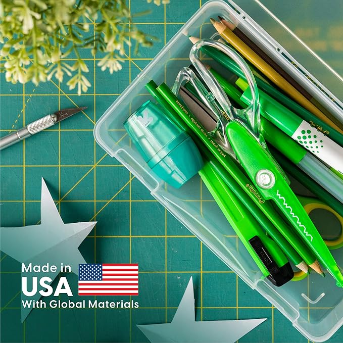 IRIS USA Pencil Case Boxes, 10-Pack, |Made in USA|, Plastic Bead Organizing Containers with Snap Lid for Arts, Crafts, Ephemera, Stickers, & Dance Cheer, Clear - Medium