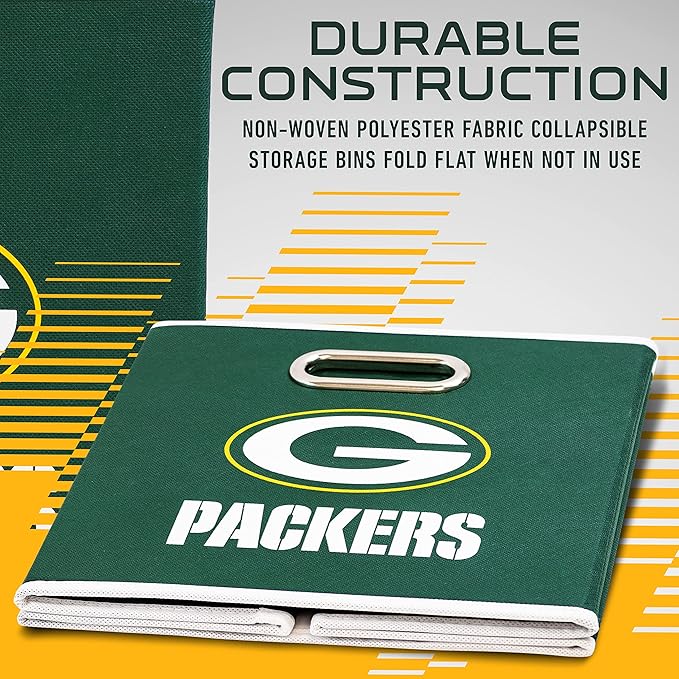 Franklin Sports NFL Storage Bins - Collapsible Cube Container + Basket - NFL Office, Bedroom + Living Room - 11"x11"