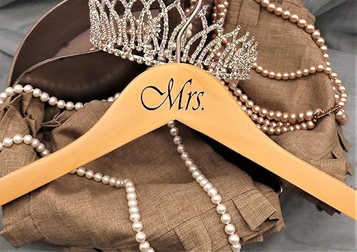 NAHANCO MRSMRS20017 Same Sex, Gay Pride Hanger Set, Natural Wood Hangers with Black Imprint (Mrs. and Mrs.), 17” (2-piece Set)