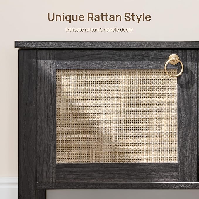 SICOTAS Shoe Rack Bench Entryway Bench with Lift Top Storage: Rattan Shoe Cabinet Bench with Safety Hinges, Farmhouse Boho Wooden Storage Chest for Bedroom, Entryway, Hallway, Living Room