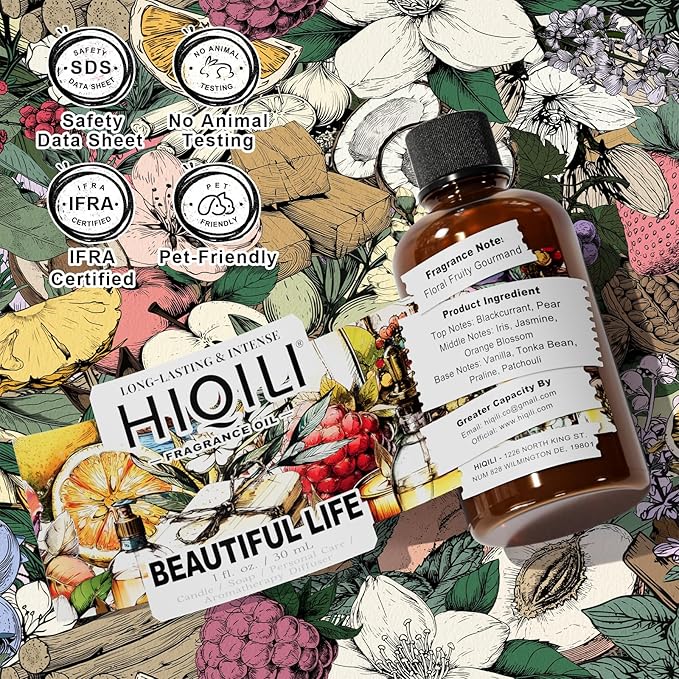 HIQILI Beautiful Life Fragrance Oil, Long-Lasting Scents for Soap Making, Perfume, Skin & Hair Care Products, Handcraft Gifts - 1 Fl Oz