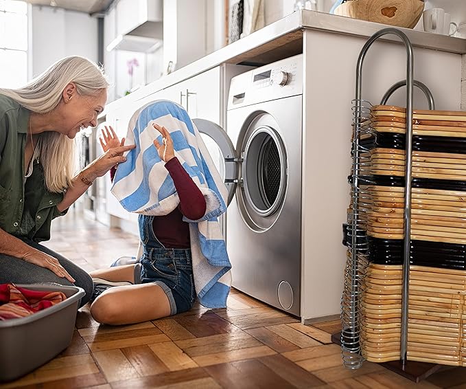 Hanger Stacker, Wood & Stainless Steel Hanger Storage Rack, Large (32.7" H), Closet & Laundry Room Organizer