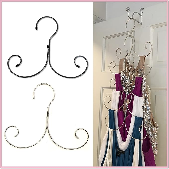 Non-Slip Cascading Hanger - Curly Hanger for Tank Tops, Sports Bra, Yoga Tops, Lingerie, Swimsuits by Boottique (Chrome- Set of 10)